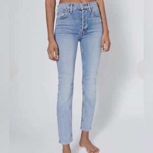 Re/Done Style #190 Mid-Rise Straight Leg Blue Denim Jean, Light Wash, Size 28